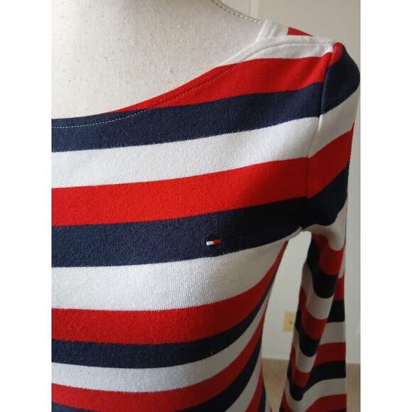 Tommy‎ Hilfiger Womens Blue Striped 3/4 Sleeve Boat Neck Blouse Top XS Nautical - Picture 5 of 15